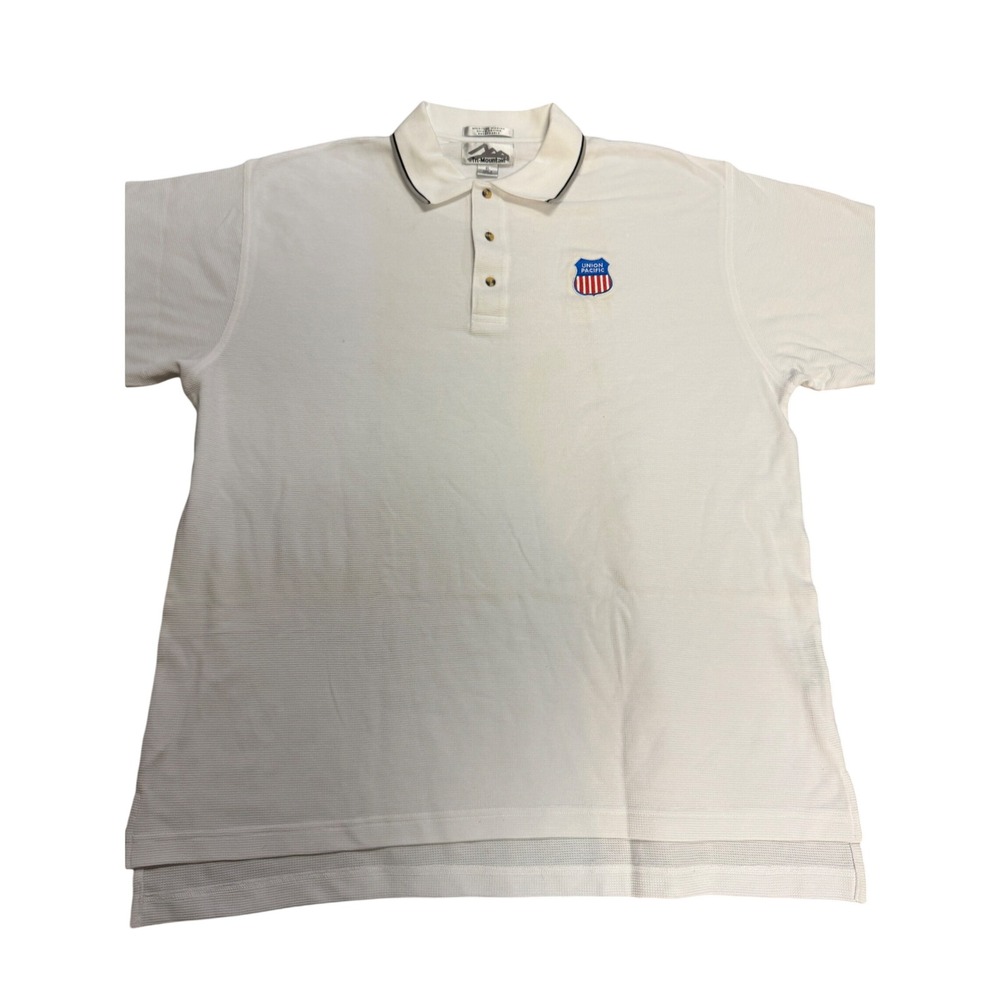 Union Pacific Railroad Men's XL White Polo Shirt Workwear Golf Embroidered Logo